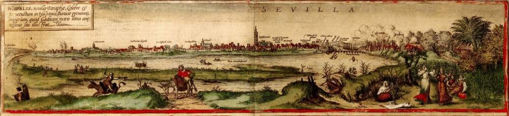 Civitates Orbis Terrarum. Braun y Hogenbert. 1572. Vista de Sevilla desde el Aljarafe