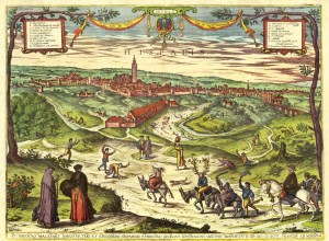Civitates Orbis Terrarum. Braun y Hogenbert. 1598. Vista de Sevilla desde el Aljarafe 1