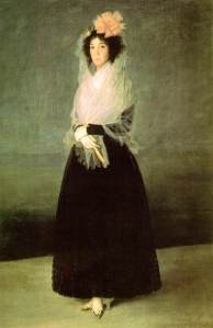 Francisco de Goya Condesa de La Solana. 1794-95. Museo del Louvre. Paris. La dama lleva un enorme lazo en la cabeza y la mantilla a modo de chal.