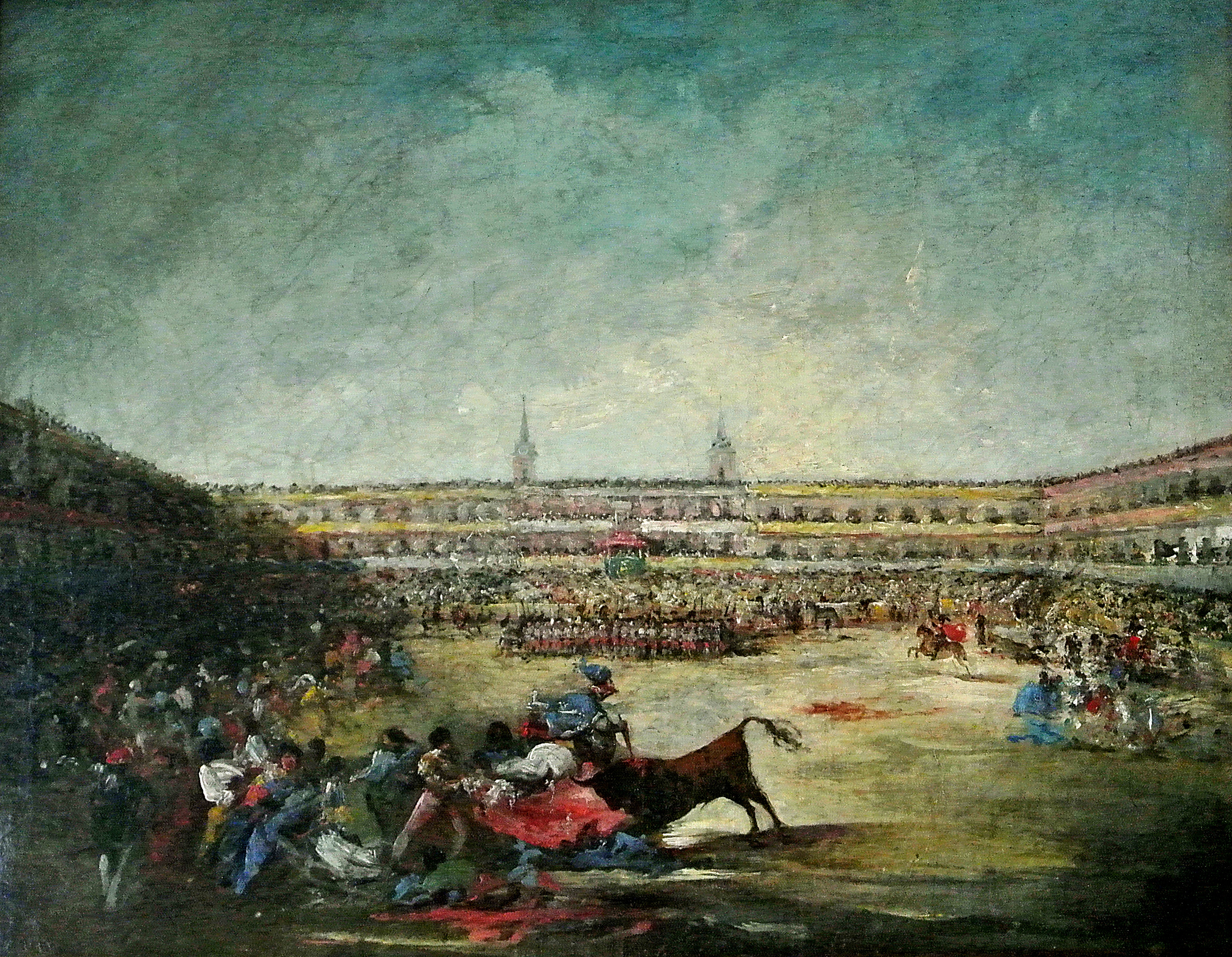 Eugenio Lucas Velázquez. Corrida de toros en la plaza Mayor de Madrid. Mediados siglo XIX. Colección particular.