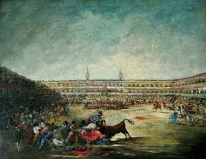 Eugenio Lucas Velázquez. Corrida de toros en la plaza Mayor de Madrid. Mediados siglo XIX. Colección particular.