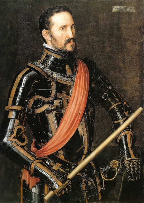 Antonio Moro. Retrato del Duque de Alba. 1549. Hispanic Society of America. Nueva York. Don Fernando Álvarez de Toledo y Pimentel, III duque de Alba fue nombrado Gobernador de los Países Bajos por Felipe II. Sofocó varias revueltas con gran rigor e impuso unas mil condenas a muerte. Es uno de los protagonistas de la llamada leyenda negra.