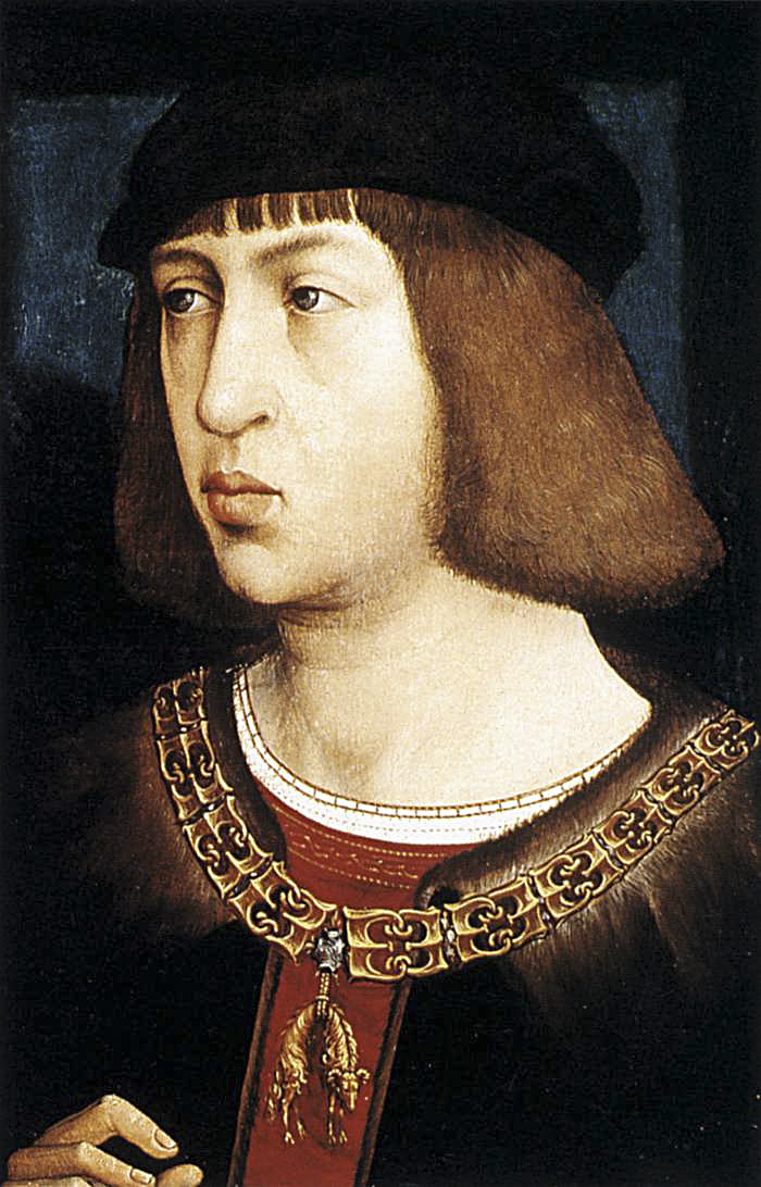 Juan de Flandes. Felipe el Hermoso. Hacia 1496-1500. Kunsthistorisches Museum. Viena. Don Felipe porta en su pecho el collar del Toisón de Oro, Orden de Caballería fundada en 1429 por su bisabuelo Felipe III el Bueno, duque de Borgoña.