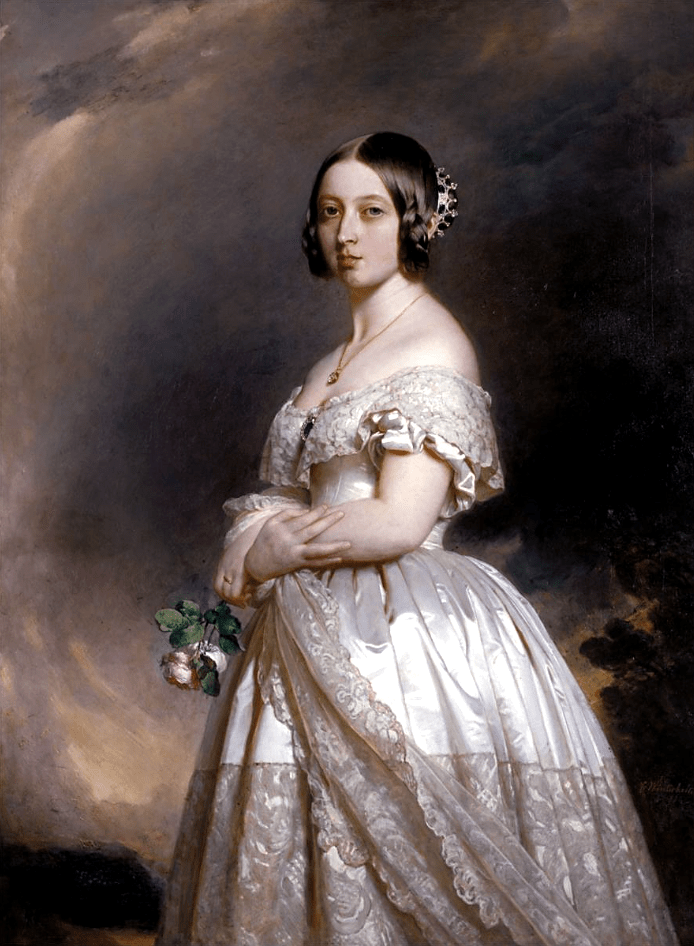 Franz Xavier Winterhalter. La reina Victoria con su traje de novia. 1842. Colección particular.