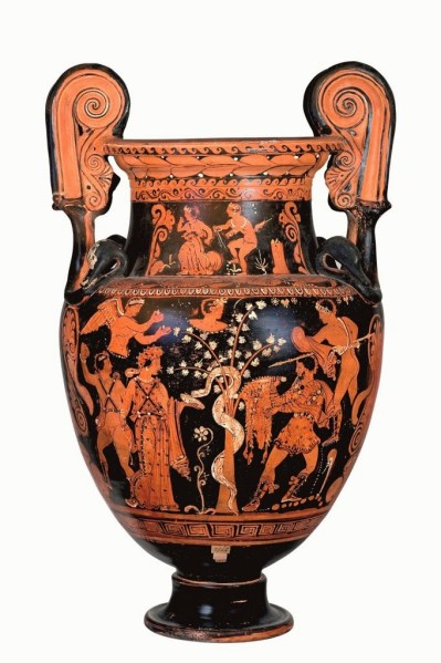 Crátera de volutas con Jasón y el vellocino de oro. Atribuido al Grupo Apulizante. 340-330.a. C.