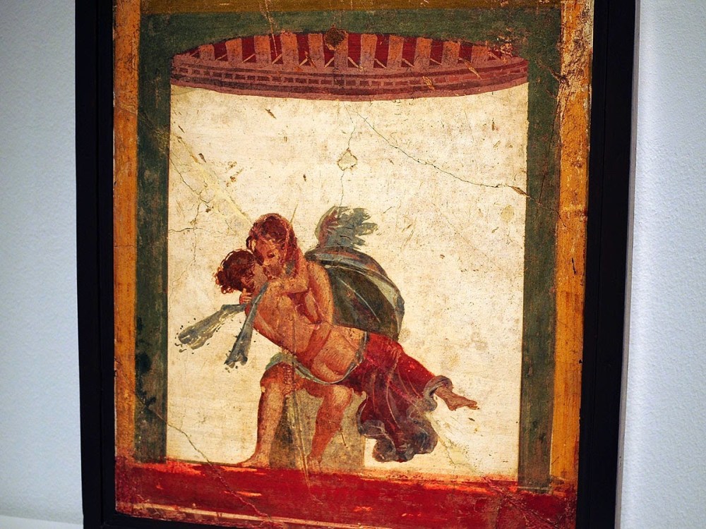 Fresco pompeyano. Eros besando a Psique. Museo Arqueológico de Nápoles.