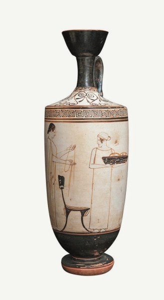 Lécito ático con_escena de preparativos fúnebres. Pintor de Atenas. 470-460 a. C.