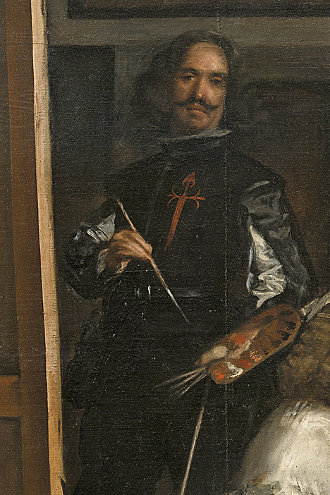 Diego Velázquez. Las Meninas. Detalle. 1656. Museo Nacional del Prado. Madrid. El pintor luce en su pecho la cruz de Santiago.