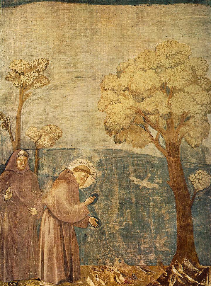 Giotto di Bondone. Leyenda de San Francisco. San Francisco predicando a los pájaros. 1290-1300. Basílica de San Francisco de Asís. Asís.