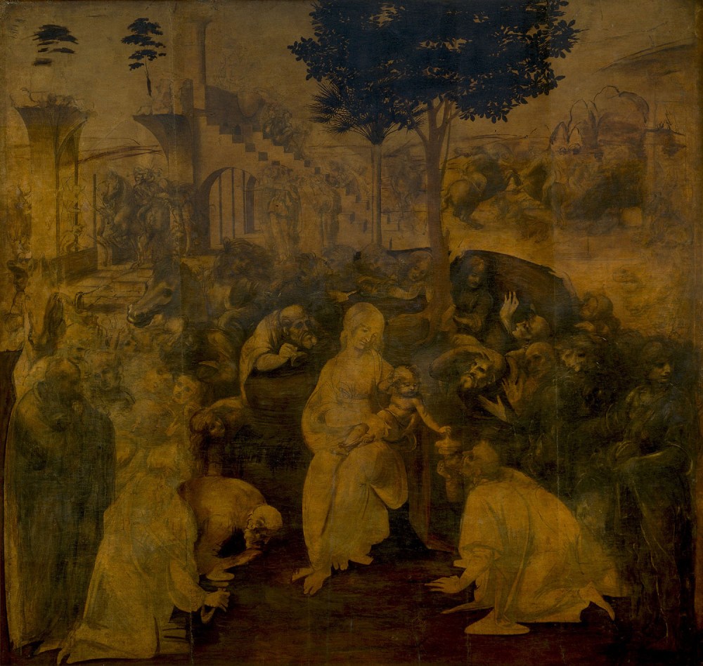 Leonardo da Vinci. La adoración de los Magos.1480-1482 Galería de los Uffizi Florencia.