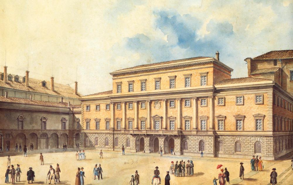 Giacomo Giacopelli. Veduta del Palazzo Ducale e della Pilotta. Hacia 1835. Biblioteca Palatina di Parma.