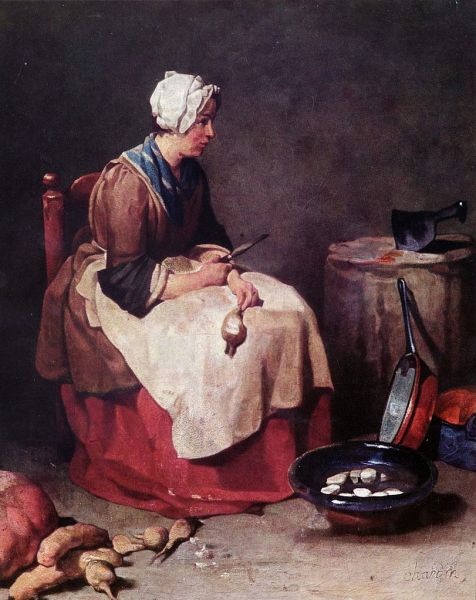 Jean-Baptiste Simeón Chardin. Mujer limpiando nabos. Hacia 1738. Alte Pinakotheck. Múnich.