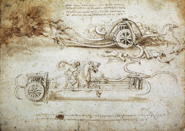 Leonardo da Vinci. Estudio para carros de asalto. 1482-1485. Biblioteca Real de Turín.