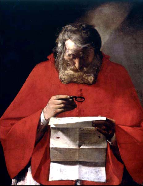 Georges de La Tour. San Jerónimo leyendo una carta (detalle) Lienzo Propiedad del Instituto Cervantes, cedido en depósito al Museo del Prado.
