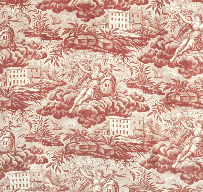 Alegoría de la industria. Algodón estampado con rodillos de cobre. Catluña. Mediados de s. XIX. CDMT