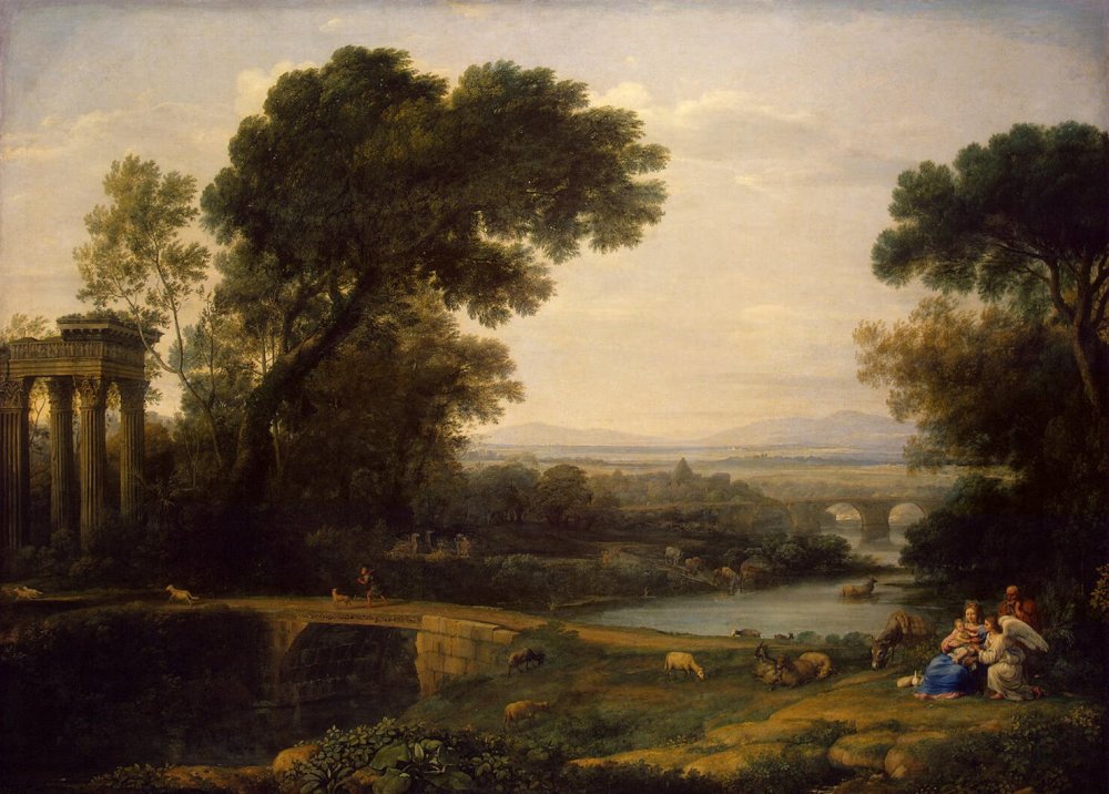 Claudio de Lorena. 1666. Paisaje con el descanso en la huida a Egipto. Museo del Hermitage.
