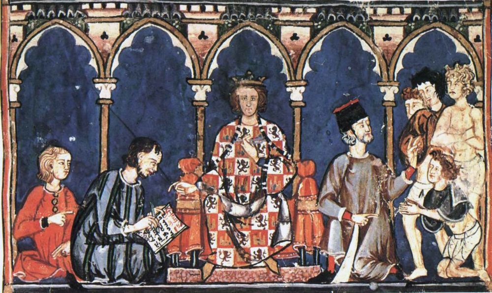 Alfonso X el Sabio con sus colaboradores del escritorio real.