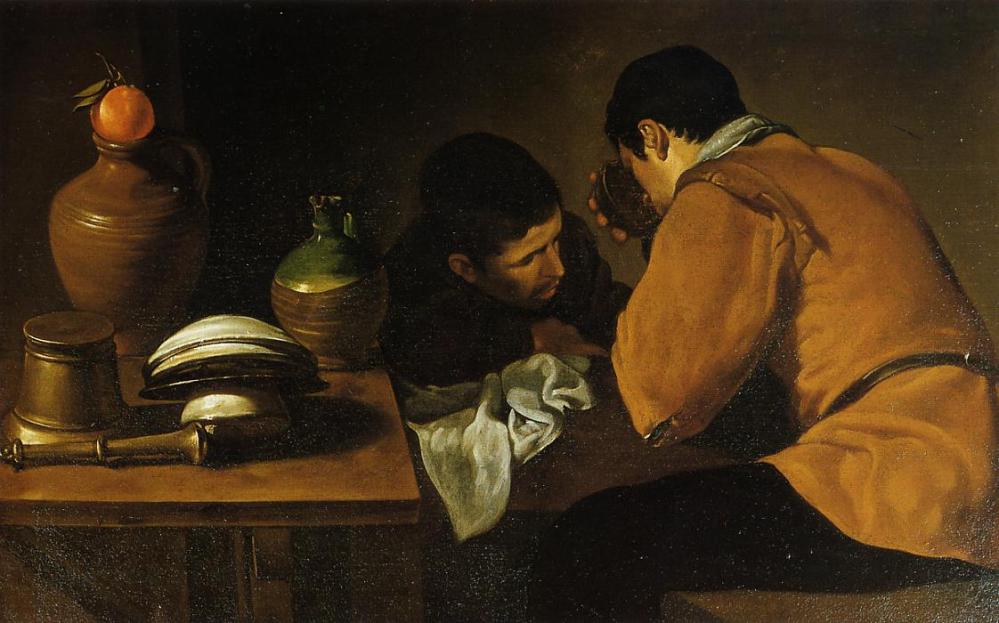 Diego Velázquez. Dos hombres sentados a la mesa. 1618-1620.Apsley House. Wellington Museum. Londres.