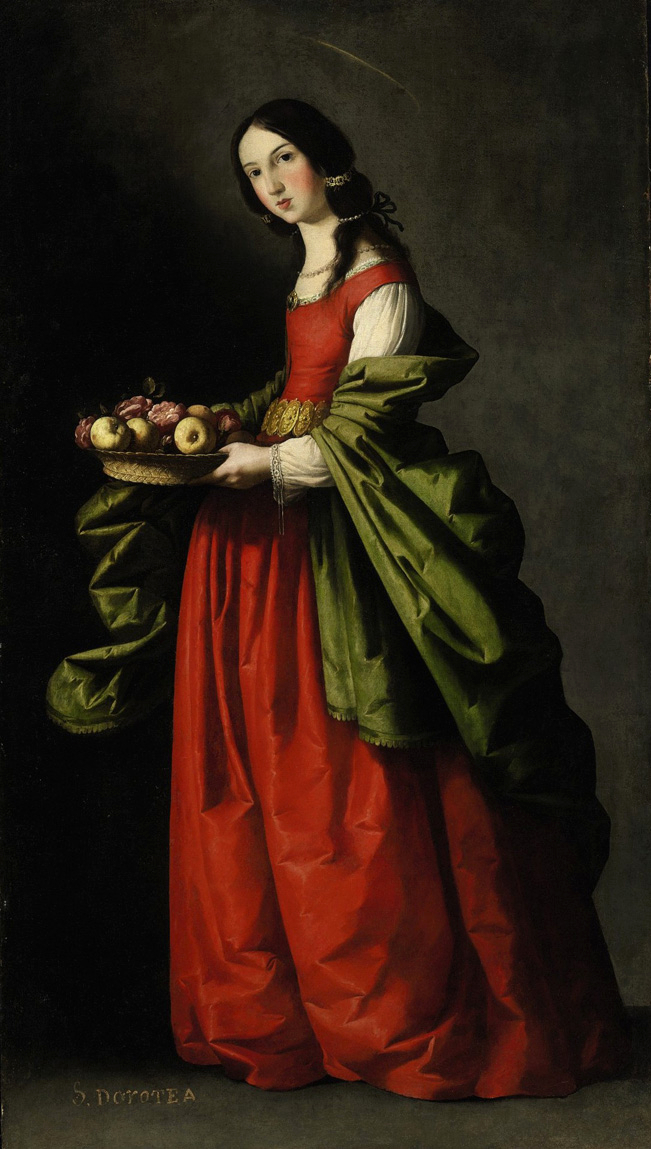 Francisco de Zurbarán. Santa Dorotea con un cesto de manzanas y rosas. Hacia 1648. Colección Particular.