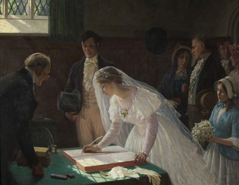 Edmund Blair Leighton. El registro de boda. 1920. Bristol City Museum and Art Gallery.