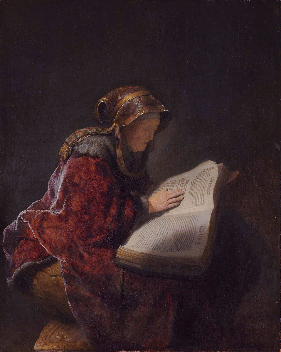 Rembrandt van Rijn. Mujer mayor leyendo. Probablemente la profeta Anna. 1631. Rijksmuseum.
