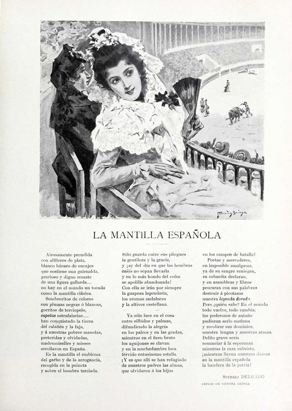 Texto, Sinesio Delgado. Ilustración, Méndez Bringa. Revista Blanco y Negro. La mantilla española. 1900.