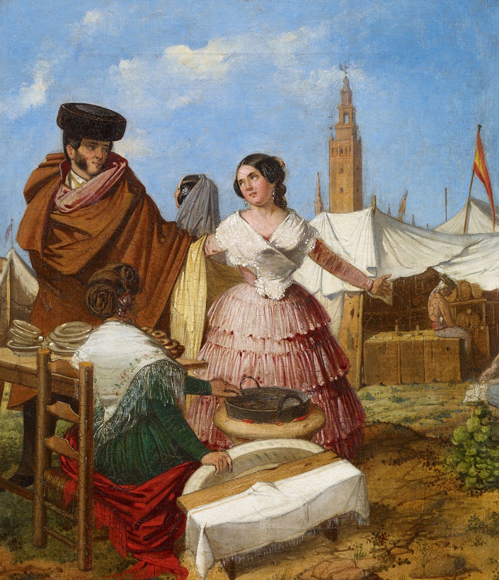 Rafael Benjumea. Galanteo en un puesto de rosquillas de la Feria de Sevilla. 1852. Museo Carmen Thyssen. Málaga.