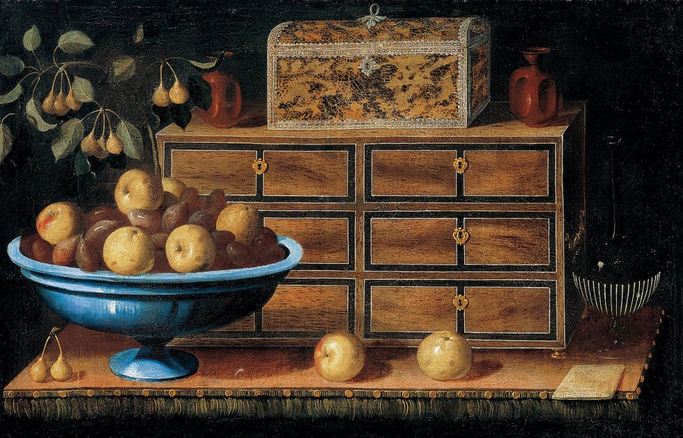 Pedro de Camprobín. Mesa de escritorio con tazón de fruta. 1635. Fundación Banco de Santander.
