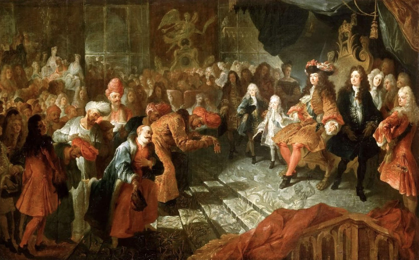 Charles Antoine Coypel. Luis XIV recibiendo al embajador persa Reza Beg en la galeria de los espejos de Versalles. 1715. Palacio de Versalles. Versalles.