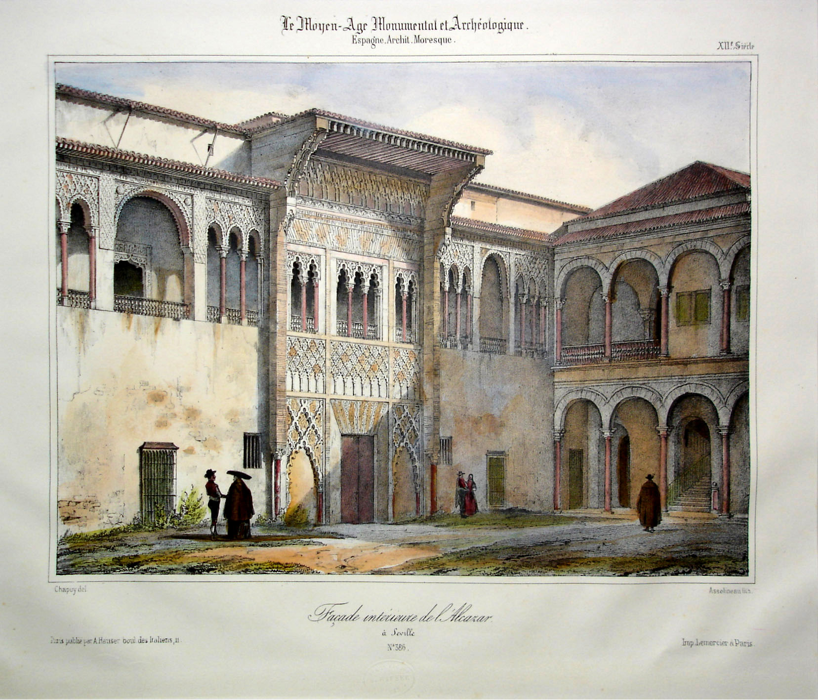 Chapuy. Fachada principal del palacio de Pedro I. Real Alcázar. 1844. Colección Laurence Shand.Sevilla
