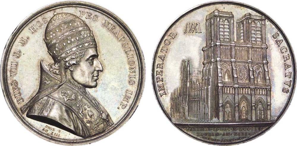 Moneda conmemorativa de la coronación de Napoleón por Pío VII.
