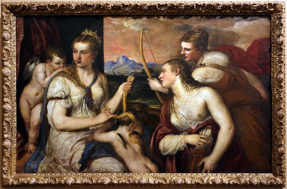 Tiziano. Venus venda los ojos a Cupido. Hacia 1565. Galería Borghese. Roma.