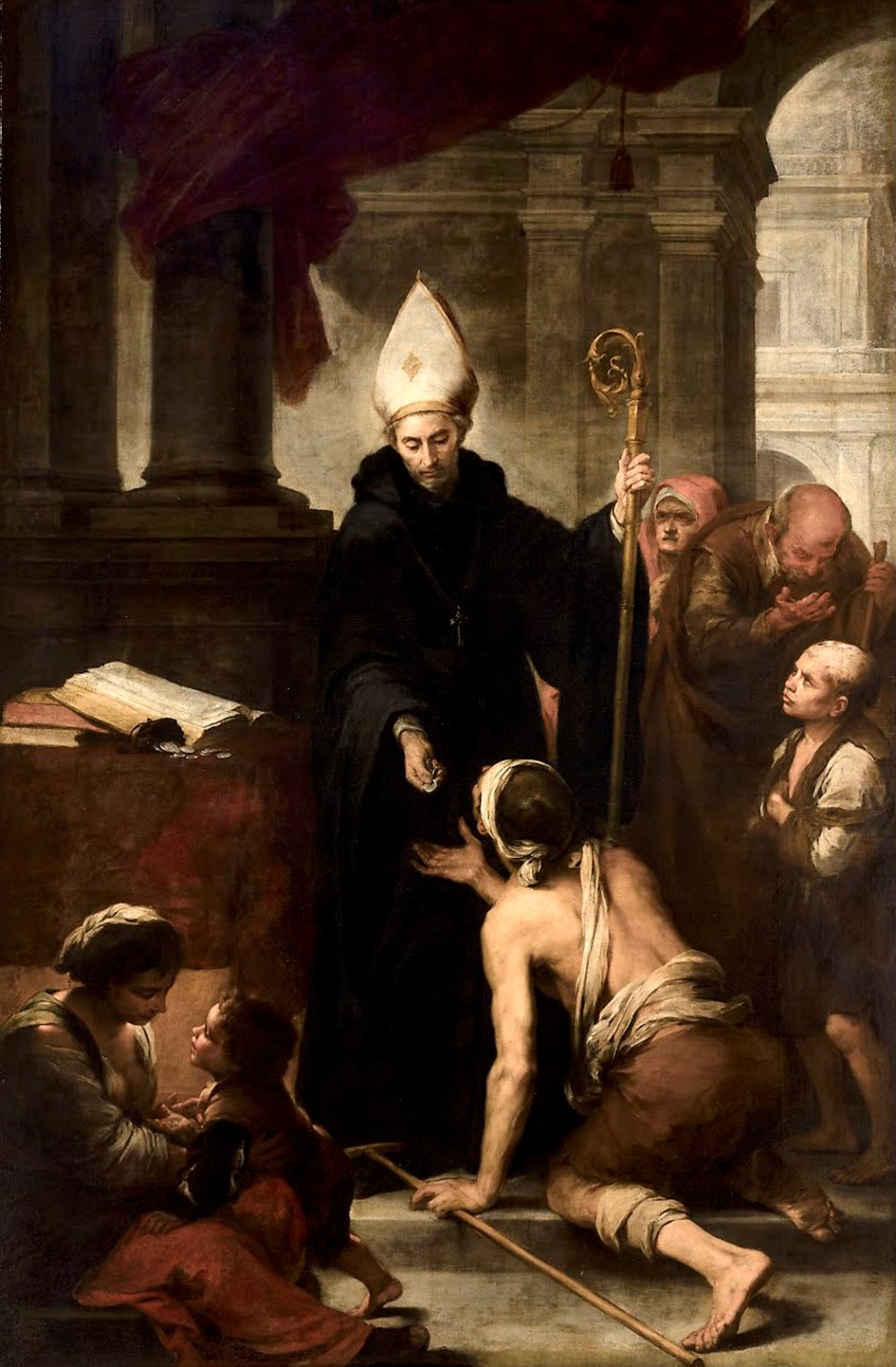 Bartolomé Esteban Murillo. Santo Tomás de Villanueva dando limosna a los pobres. 1668-1669 Museo de Bellas Artes de Sevilla.