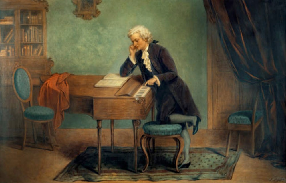 Josef Büche. Mozart componiendo.Hacia 1880. Colección particular.