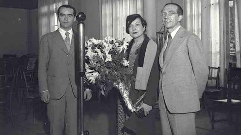 García Lorca, Margarita Xirgu y Rivas Cheriff. / Foto: Arxiu Nacional de Catalunya.