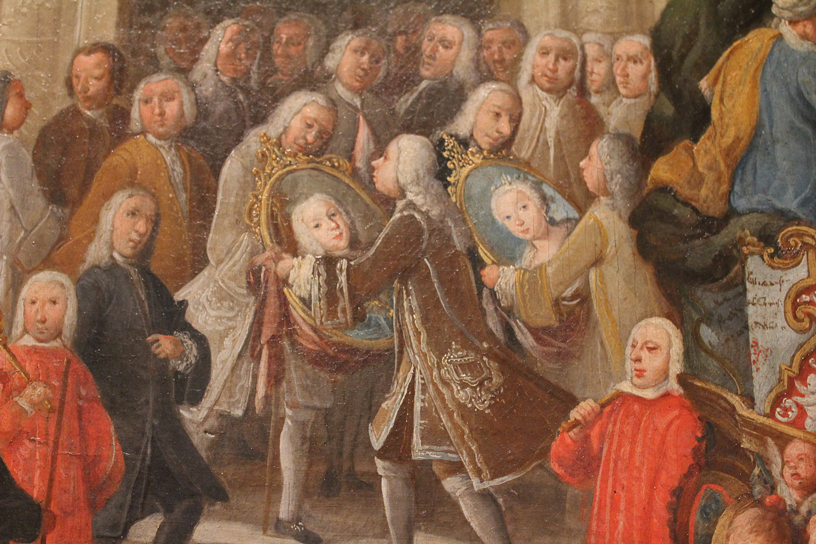 Domingo Martínez. Carro del Víctor y el Parnaso. (Detalle de la entrega de los retratos de los reyes al Ayuntamiento). Hacia 1748. Museo de Bellas Artes. Sevilla.