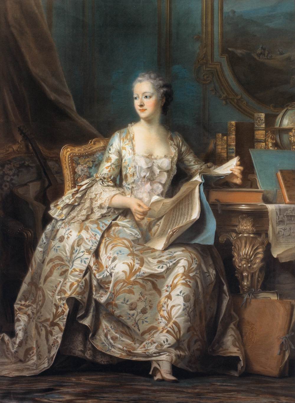 Maurice Quentin de La Tour. Madame de Pompadour en su estudio. 1749-1755. Museo del Louvre. París.