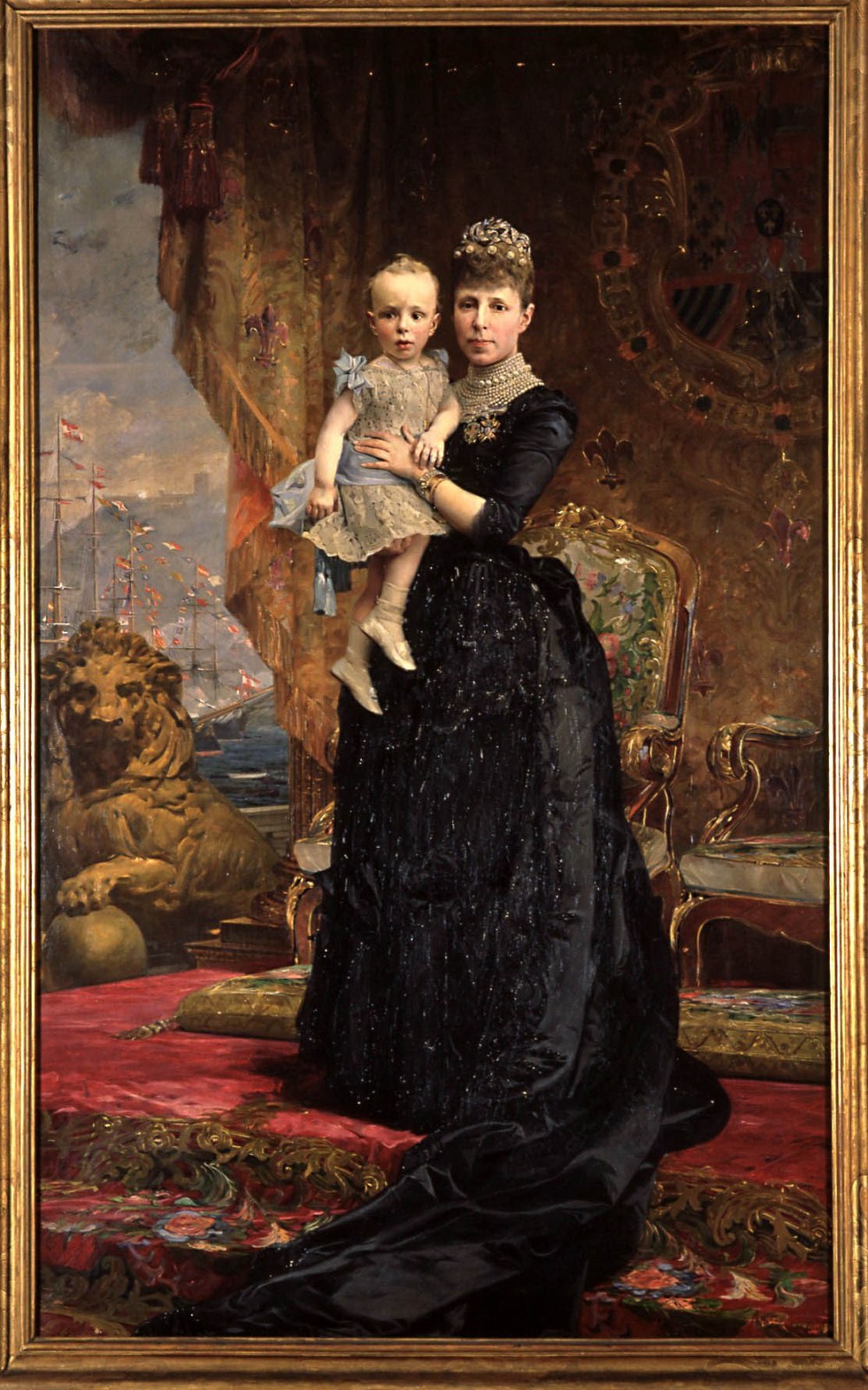 Antonio Caba. Retrato de la reina María Cristina de Habsburgo-Lorena y su hijo Alfonso XIII. Real Academia Catalana de Bellas Artes de Sant Jordi.