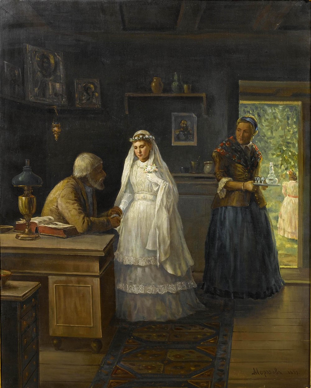 Alexander Ivanovich Morozov. Antes de la boda. 1879. Colección particular.