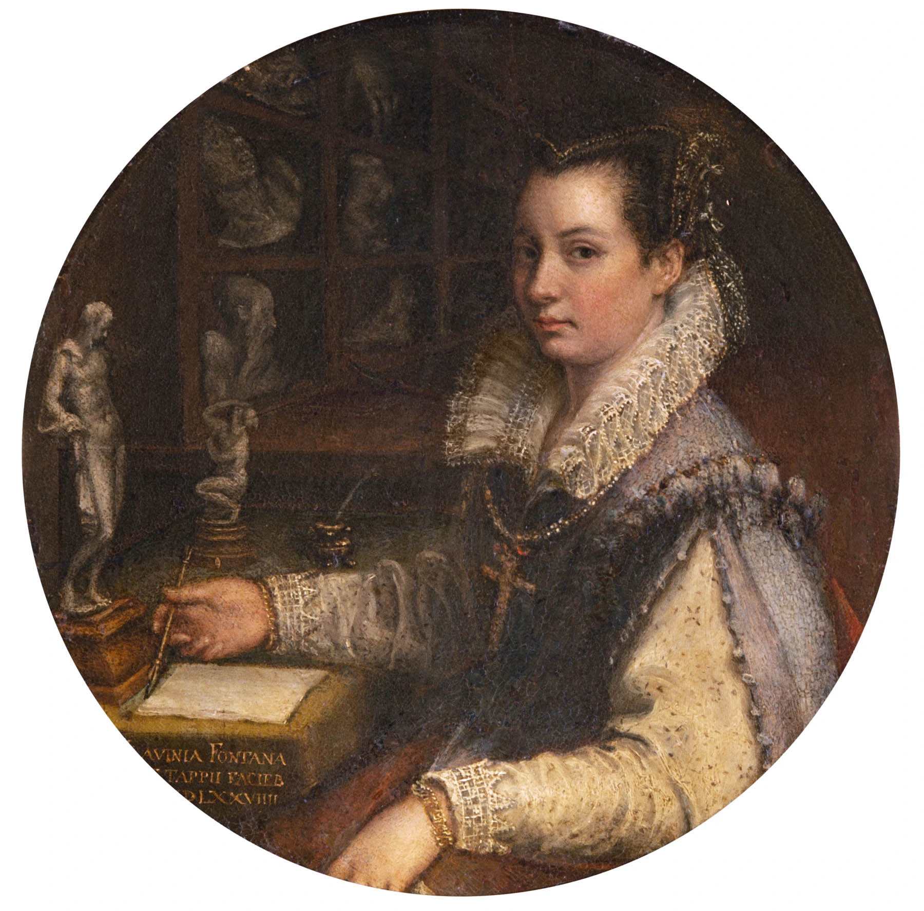Lavinia Fontana. Autorretrato en su estudio.1579. Galería de los Uffizi. Florencia.