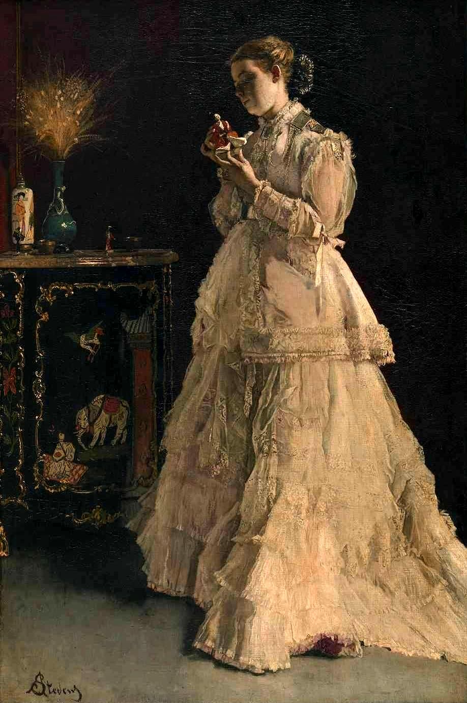 Alfred Stevens. Dama de rosa. 1866. Museos Reales de Bellas Artes de Bélgica. Bruselas.