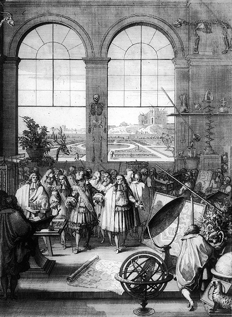 Sebastián Leclerc. Luis XIV visitando la Academia de las Ciencias. 1671. Metropolitan Museum. Nueva York.