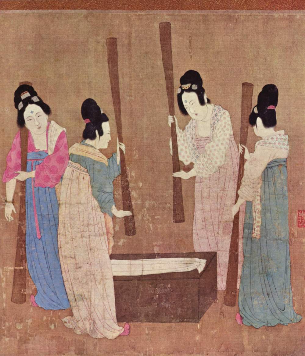 Emperador Huizong de Song. Damas de la corte preparando seda recién tejida. 1100-1133. Museo de Bellas Artes. Boston.