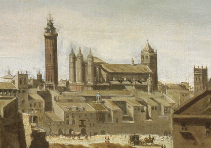 Juan Bautista Martínez del Mazo. Vista de la ciudad de Zaragoza (detalle del templo mudéjar del Pilar). 1647. Museo Nacional del Prado.