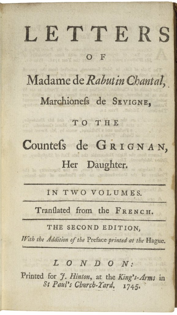 Portada de la edición inglesa de 175 de las cartas De Marie de Rabutin-Chantal.