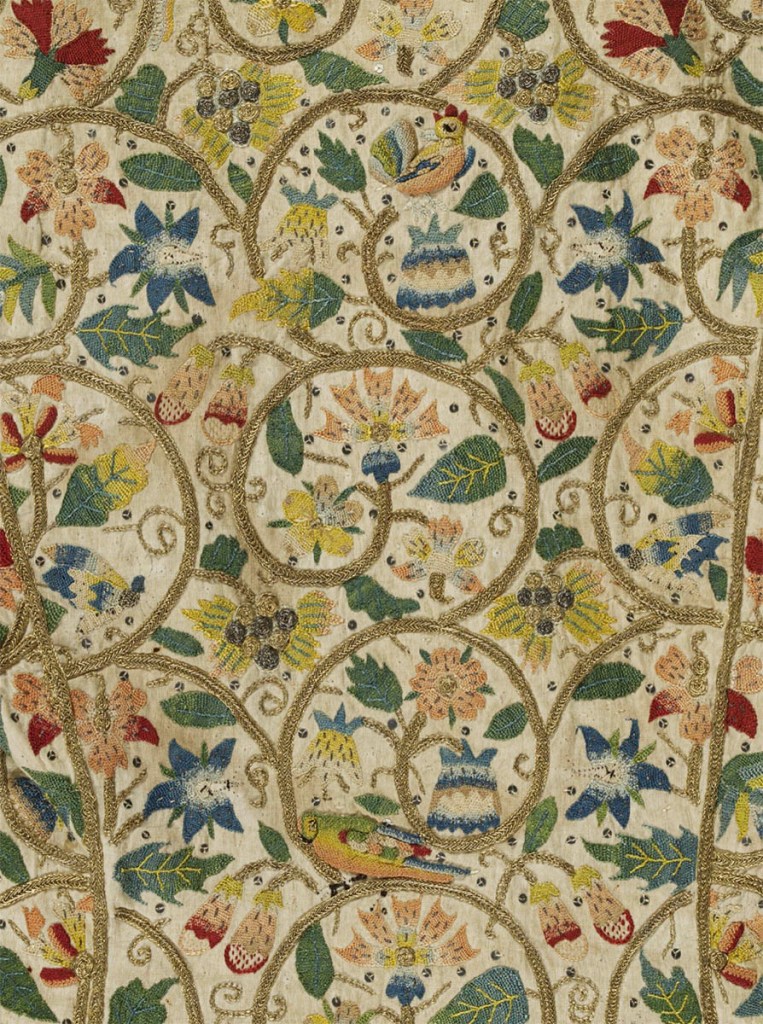 Detalle del bordado de la chaqueta de Margaret Layton. Hacia 1610. Museo Victoria y Alberto.