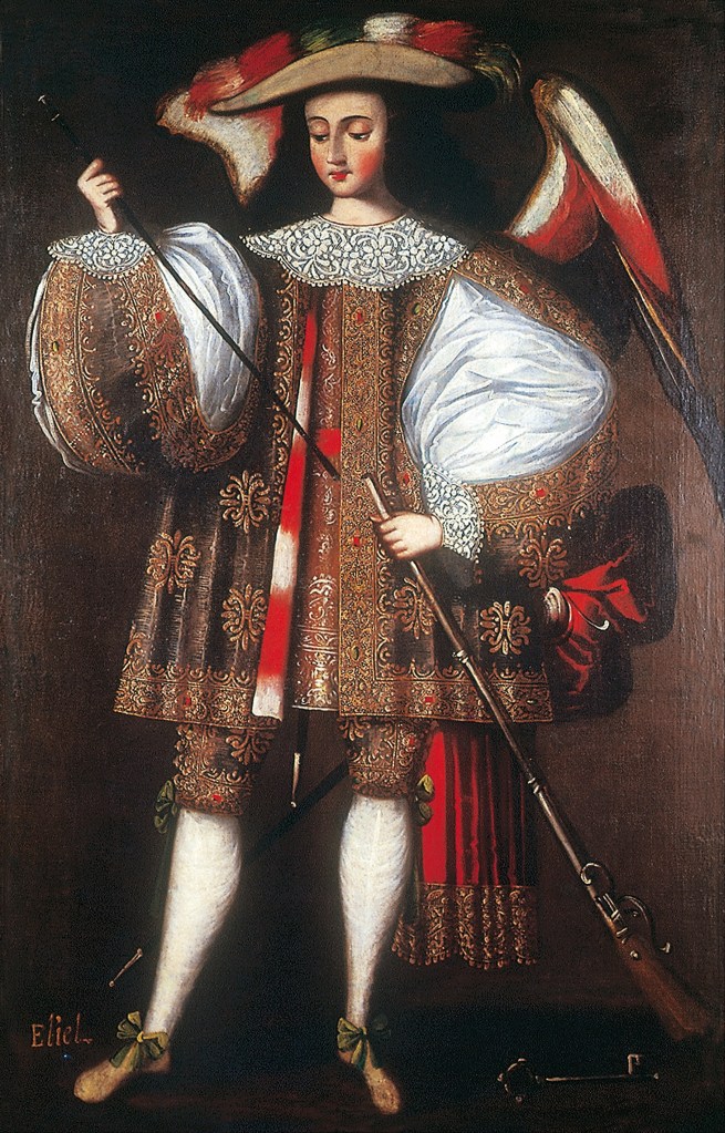Anónimo. Arcángel Eliel con arcabuz.  Hacia 1690 – 1720. Museo de Arte de Lima.